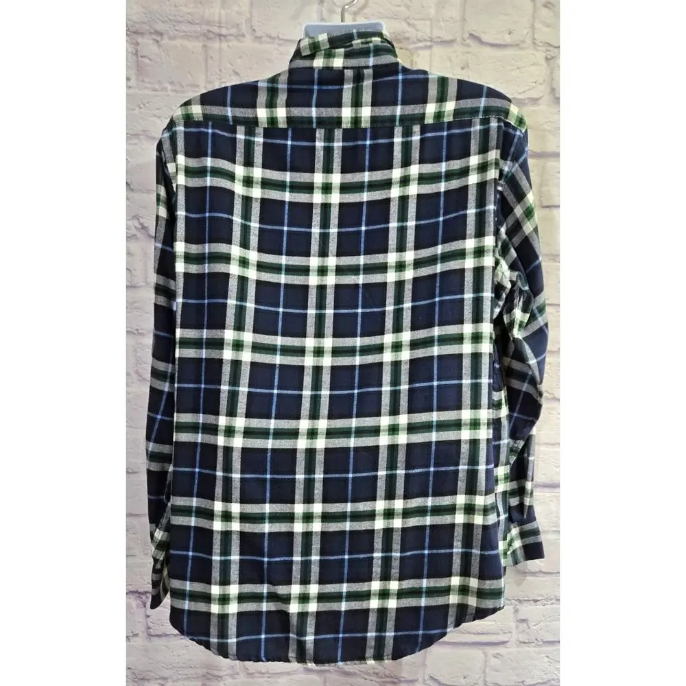 Izod Blue Gray Plaid Flannel Button Up Men's Shirt L Lightweight Long Sleeves